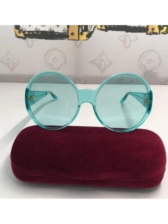 New Authentic Gucci GG0954S 001 Prestige Light Blue Oversized Round Sunglasses , main image 5